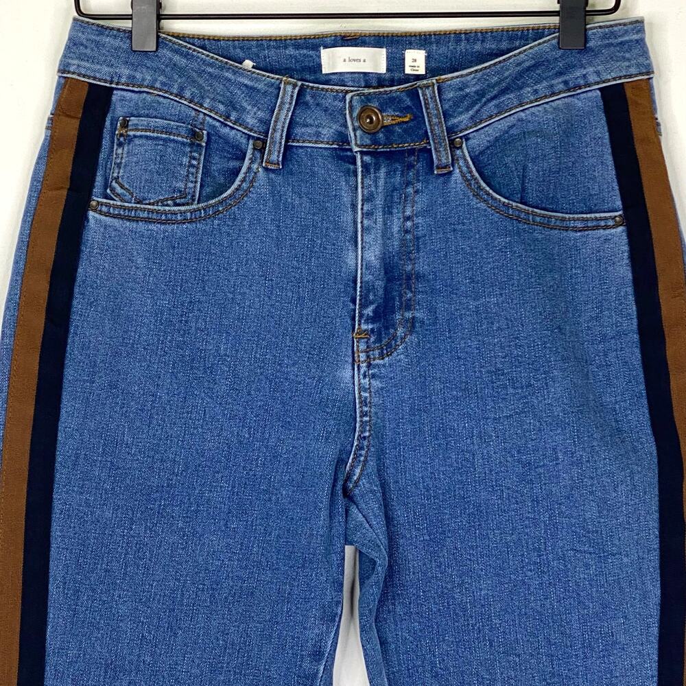 A Loves A Mid Rise Straight Leg Jeans Tuxedo Stripe Womens Sz 28 Blue Stretch